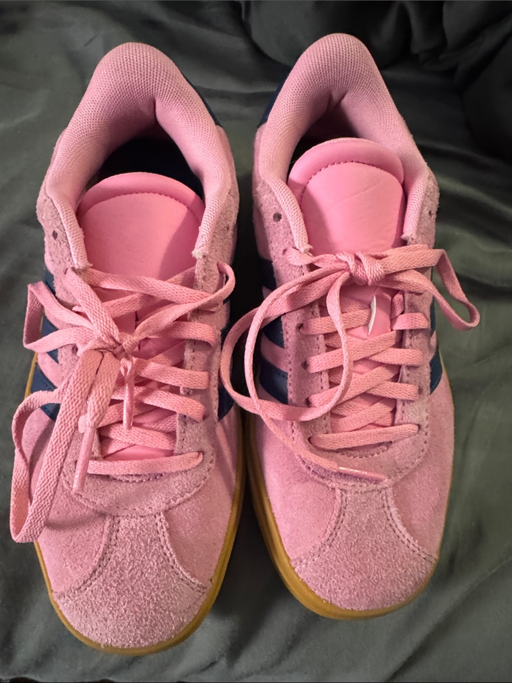 adidas Pink Suede Platform Sneakers with Navy Stripes and Gum Sole - Picture 5 of 5